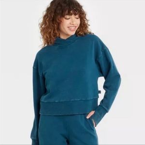 French terry acid wash cropped hoodie